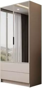 Lookway Aurel Kleiderschrank 2D2S Kaschmir, schwarze Griffe, Spiegel (800001752048)