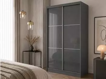 Beautysofa Viva Schwebet&uuml;renschrank mit Lacobel-Glas, graphit, 120x216x61cm (800000705728)