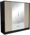 Masseno Pelor Drehtürenschrank 4-türig mit Spiegel, schwarz, 200x200x51cm
