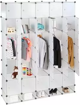 Relaxdays Kleiderschrank Stecksystem, 25 F&auml;cher, 5 Kleiderstangen, 234x180x46,5cm, transparent (10024527)