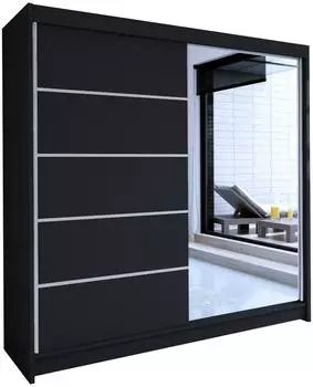 Mirjan24 Talin III Schwebet&uuml;renschrank mit Spiegel, 2-t&uuml;rig, schwarz, 180x215x58cm (800000568107)
