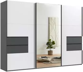 luma-home Schwebetürenschrank 3-türig 300x216x65cm Grafit/Weiß/Spiegel (22054)
