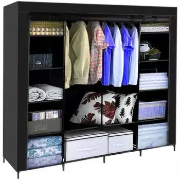 Ruhhy Faltschrank Stoff 170x170cm, 14 Fächer, 2 Kleiderstangen, schwarz (23740)