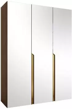 Mirjan24 Mila III 150 Dreht&uuml;renschrank mit Spiegel, Nuss Warmia/Gold, 150x202x52cm