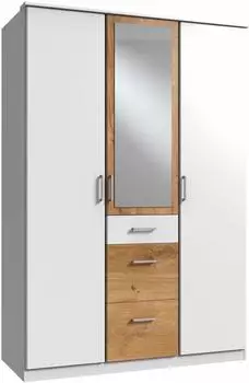 Wimex Click Kleiderschrank 3-t&uuml;rig mit Spiegel, wei&szlig;/plankeneichefarben, 135x199x58cm (72443729-0)
