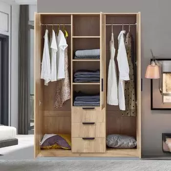 en.casa Eiselfing Kleiderschrank 3 T&uuml;ren, 3 Schubladen, 176x120x52cm, Eicheoptik (83058173)