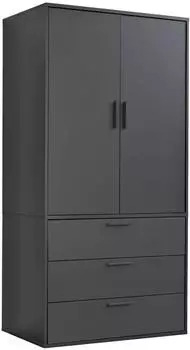mokebo Grid Kleiderschrank 2-t&uuml;rig, 3 Schubladen, anthrazit, 90x187x58cm (800000486631)