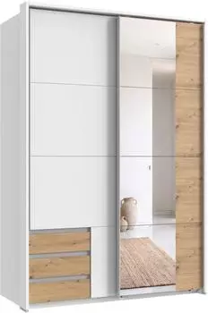 luma-home Schwebet&uuml;renschrank 2-t&uuml;rig 138x200x65cm wei&szlig;/Eiche Artisan, Spiegel, Passepartout (22683)