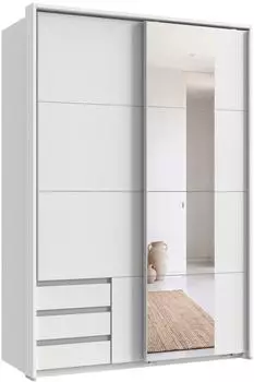 luma-home Schwebet&uuml;renschrank 2-t&uuml;rig wei&szlig; mit Spiegel & Passepartout, 138x200x65cm (22681)