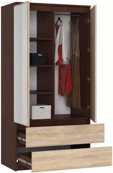 RAUMHIRSCH Kleiderschrank 3 Türen mit Spiegel, dunkelbraun Eiche Sonoma, 90x180x51cm (800001522816)