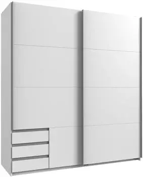 luma-home Schwebetürenschrank 2-türig 179x198x65cm weiß, 3 Schubladen (22688)