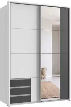 luma-home Schwebetürenschrank 2-türig 138x200x65cm weiß/grafit mit Spiegel (22682)