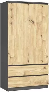 RAUMHIRSCH Kleiderschrank S90 2-türig, graphit grau/Eiche Artisan, 90x180x51cm (800001522830)