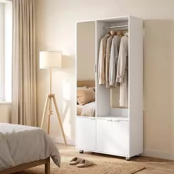 HomCom Garderobe-Set mit Spiegel, Kleiderstange, Soft-Close, 6 F&auml;cher, wei&szlig; (80x30x169cm)