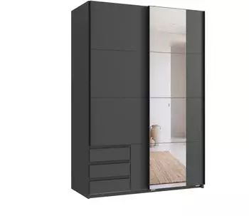 luma-home Schwebetürenschrank 2-türig, 135x198x65cm, grafit, Spiegel, Außenschubladen (22679)