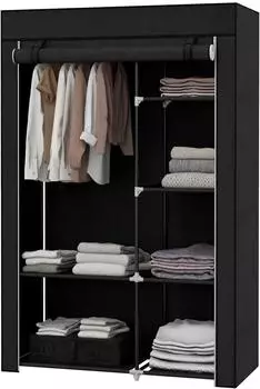 MODFU Stoffkleiderschrank Stahl, schwarz, 103x43x162,5cm, 6 F&auml;cher