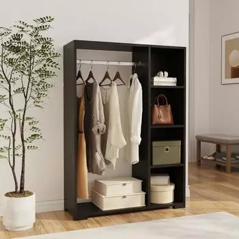 en.casa Nesbyen Kleiderschrank offen, schwarz, 90x126x30cm