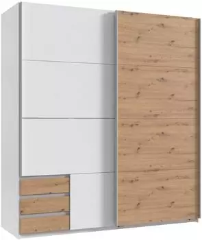 luma-home Schwebet&uuml;renschrank 2-t&uuml;rig wei&szlig;/Eiche Artisan, 179x198x65cm, 3 Schubladen (22690)