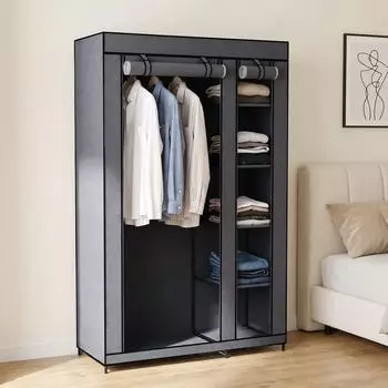 HomCom Stoffkleiderschrank mit Kleiderstange, 5 F&auml;cher, grau, 110x45x175cm