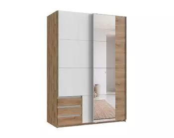 luma-home Schwebet&uuml;renschrank 2-t&uuml;rig, Eiche/wei&szlig;, Spiegel, 135x198x65cm (22677)