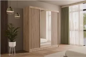 ALTDECOR V2-ZENTI Kleiderschrank Schiebet&uuml;ren mit Spiegel, Sonoma Eiche/wei&szlig;, 200x215x61cm (800000993323)