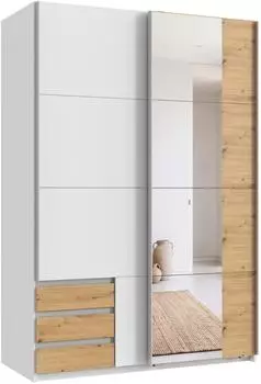 luma-home Schwebet&uuml;renschrank 2-t&uuml;rig, wei&szlig;/Eiche Artisan, Spiegel, 135x198x65cm (22676)