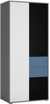 Lomado LIIVA-129 Kleiderschrank 3-türig mit 2 Schubkästen, grau/schwarz/weiß/blau, 83,7x197x54cm