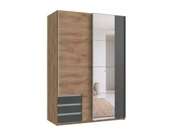luma-home Schwebet&uuml;renschrank 2-t&uuml;rig 135x198x65cm Eiche/Grafit mit Spiegel (22678)
