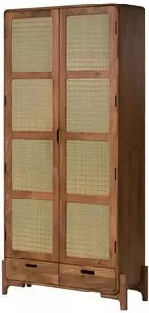 Massivmoebel24 Mizumi 110 Schrank Mango/Seegras 100x40x200cm hellbraun lackiert (09-340-402-1010)