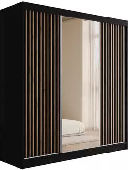 ALTDECOR V2-Zenti Kleiderschrank Schiebet&uuml;ren mit Spiegel & Lamellen, schwarz, 200x215x61cm (800000993375)