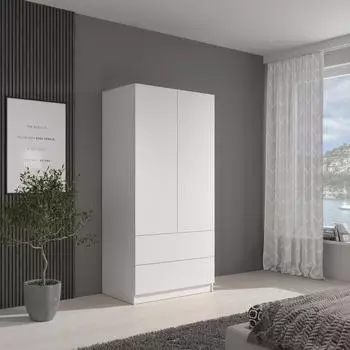 Beautysofa Classic Dreht&uuml;renschrank 2-t&uuml;rig mit Schubladen, 90cm, wei&szlig;