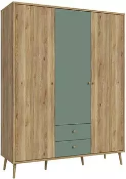 Forte Kleiderschrank Mid-Century-Modern 154x202x52 cm mauvella eiche/salbei