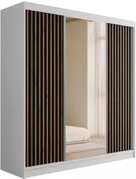 ALTDECOR V2-Zenti Kleiderschrank mit Spiegel & Lamellen-Schiebet&uuml;ren, wei&szlig;/schwarz, 200x215x61cm (800000993352)