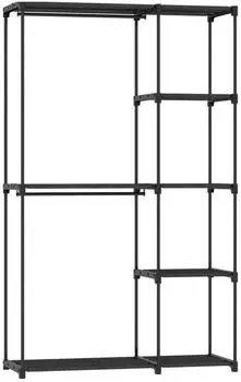 OKWISH Stoffschrank mit Kleiderstange & Ablagen, schwarz, 111x43x185cm