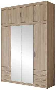 Mirjan24 Elena 4D6S Kleiderschrank mit Schrankaufsatz, Spiegel, Sonoma Eiche (800002107729)