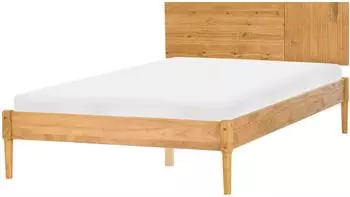 Beliani Flavignac Schlafzimmer-Set Kiefernholz 140x200cm, 2 Nachttische, 6-Schubladen-Kommode, hellbraun