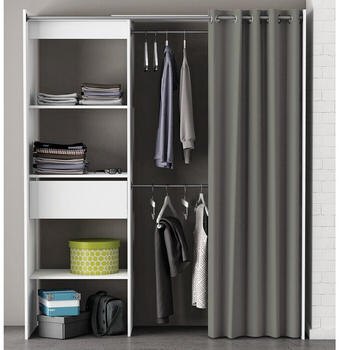 m&ouml;belando Kleiderschrank Clara Spanplatte mit 3 festen Einlegeb&ouml;den, 1 Schublade und 2 Kleiderstangen. 114/168,2 cm, 187 cm, 50 cm, Perle-wei&szlig;