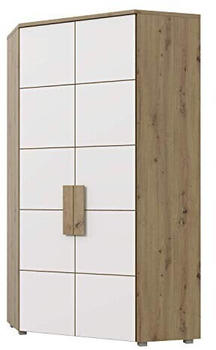Möbelvertrieb FORTE Forte Arkina Eck-Kleiderschrank mit 2 Türen, Holzwerkstoff, Artisan Eiche + weiß, 97,2 x 197 x 97,2 cm