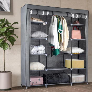 Ribelli Kleiderschrank Stoffschrank Faltschrank Stoffkleiderschrank grau, schwar, beige grau, 12 F&auml;cher
