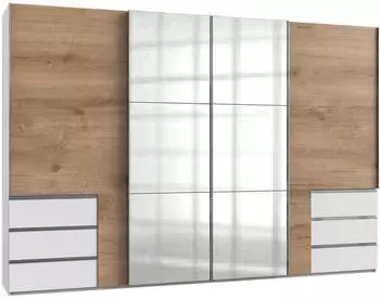Mid.you Schwebetürenschrank, weiß, Eiche, 6 Fächer, 6 Schubladen, 350x236x65 cm