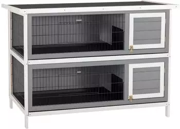 Pawhut Vollholz Doppelstockhaus mit Bodenwannen 136,4 x 50 x 93 cm Grau