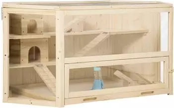 Pawhut Kleintierkäfig Tannenholz PS Natur 115 x 60 x 55 cm