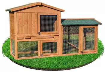 NYVI XXL Kleintierstall mit Gehege winterfest & wetterfest 146x86x52cm Natur