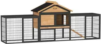 Pawhut Holz Hasenstall mit 2 Etagen winterfest 217x53x86 cm gelb