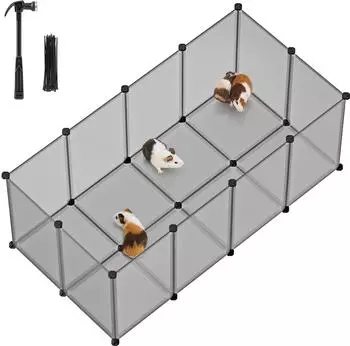 Songmics Freigehege mit Bodenplatten 125 x 63 x 42 cm grau LPC001G01