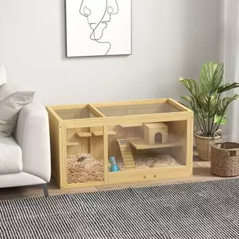 Pawhut Holz Hamsterk&auml;fig 100 cm Natur
