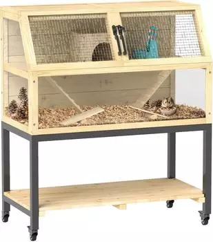 Pawhut Zwerghamsterkäfig Tannenholz Stahl 87 x 43 x 101 cm
