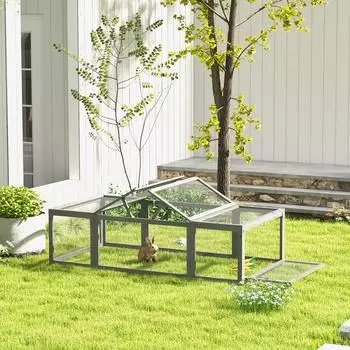 Pawhut Kaninchenstall aus Tannenholz 180x90x48 cm grau