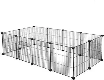 Eugad Freigehege Laufstall Metall mit Tür, 12 Platten, 142x36x72cm, schwarz (0007WL)