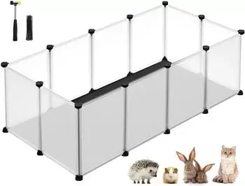 Songmics Kleintiergehege mit Bodenplatten und Matte 125x63x42cm, weiß (LPC009W01)